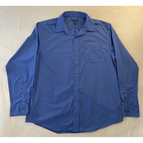 Men's Large 16-16.5 34-35 Blue George Button Up Long Sleeve Dress Shirt - Picture 1 of 8